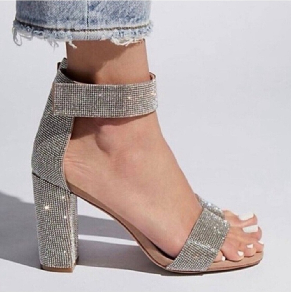 Jeffrey Campbell Silver Diamente Block Heel Sandals